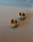 Fluted 18K yellow and white gold hoop earrings with natural pear diamonds