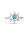 Silver ring with a turquoise stone on a white background