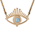 Diamond gold blue topaz evil eye pendant necklace.