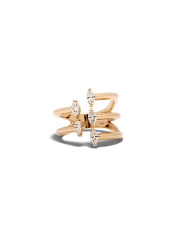 recycled yellow gold marquise natural diamond open front ring