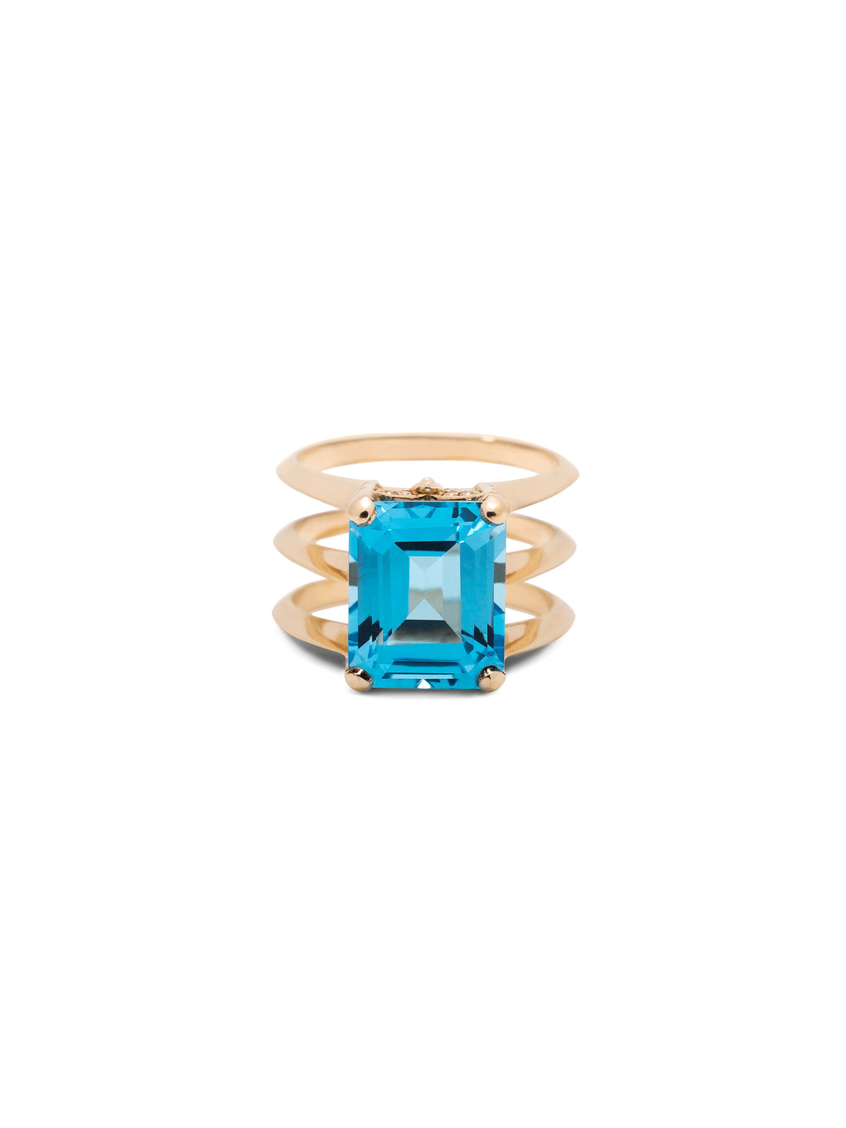 blue topaz yellow gold triple band diamond ring