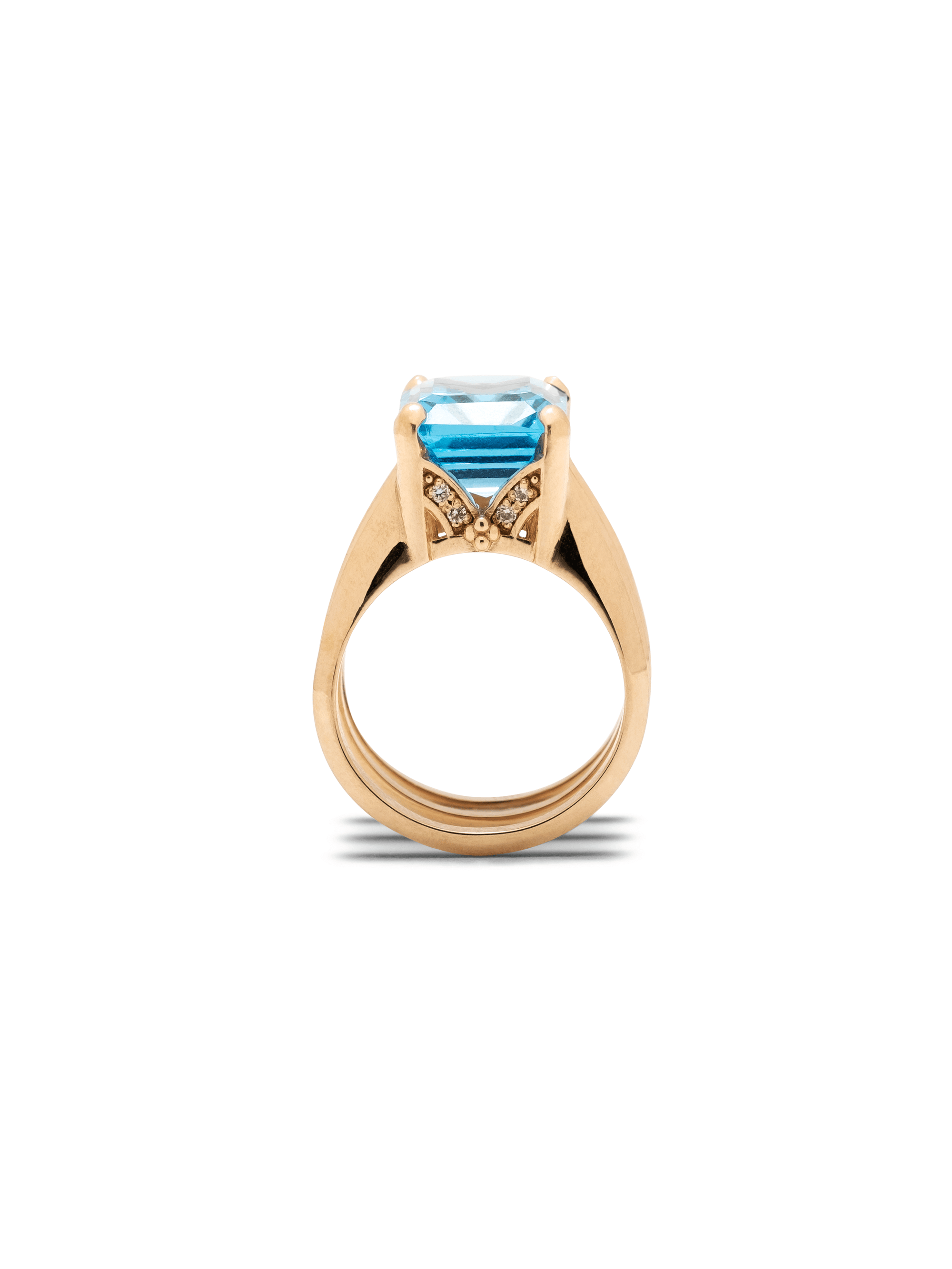 blue topaz yellow gold triple band diamond ring