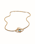 Diamond gold blue topaz evil eye pendant necklace. 