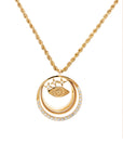 evil eye, moon, stars yellow gold diamond pendant necklace