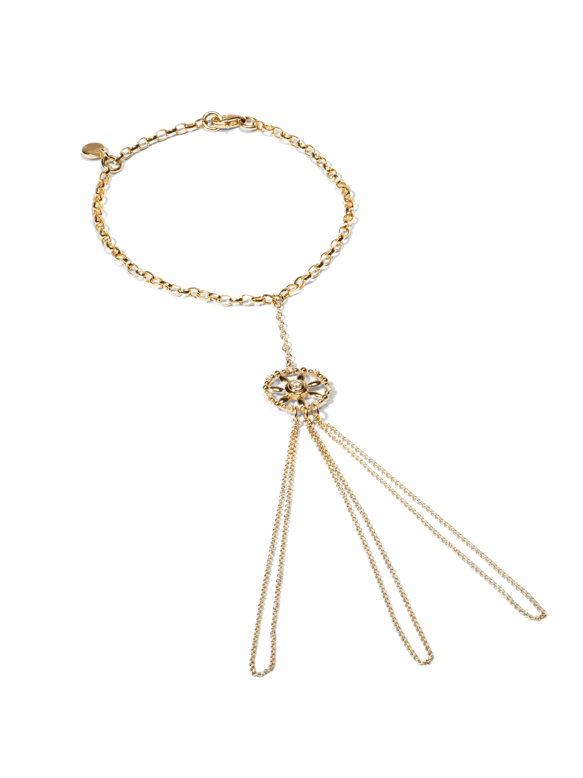 diamond and yellow gold hand chain bracelet