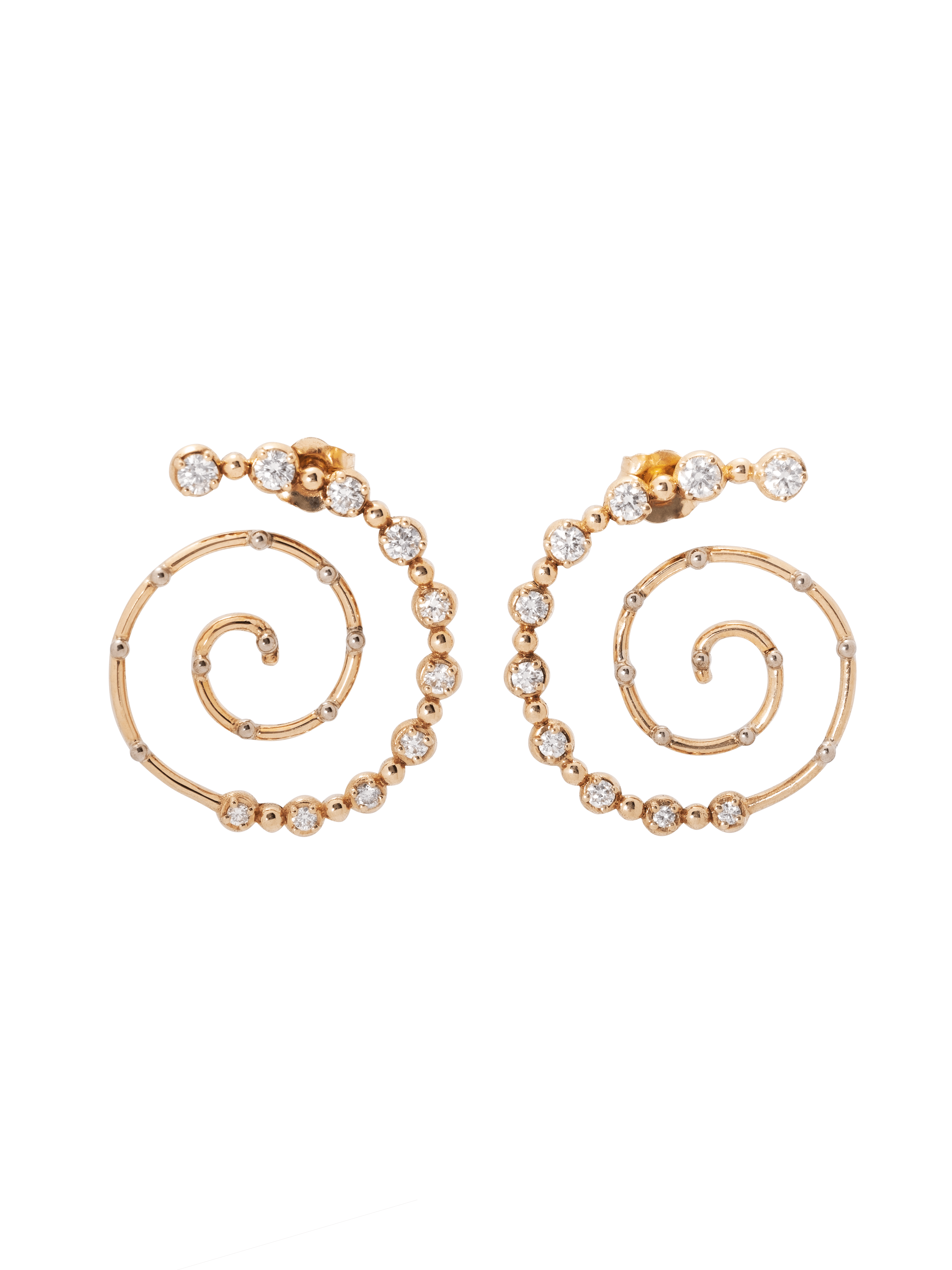 spiral yellow gold diamond hoop earrings
