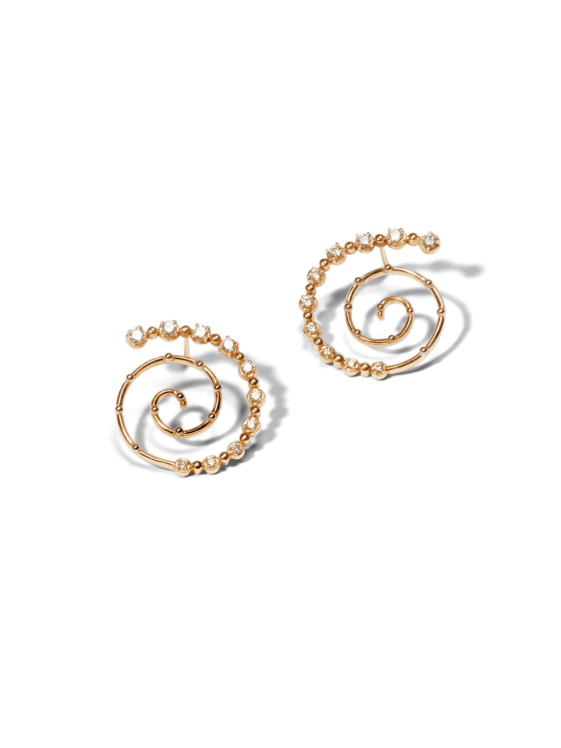 spiral yellow gold diamond hoop earrings