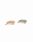 blue topaz and diamond yellow gold crawler earrings