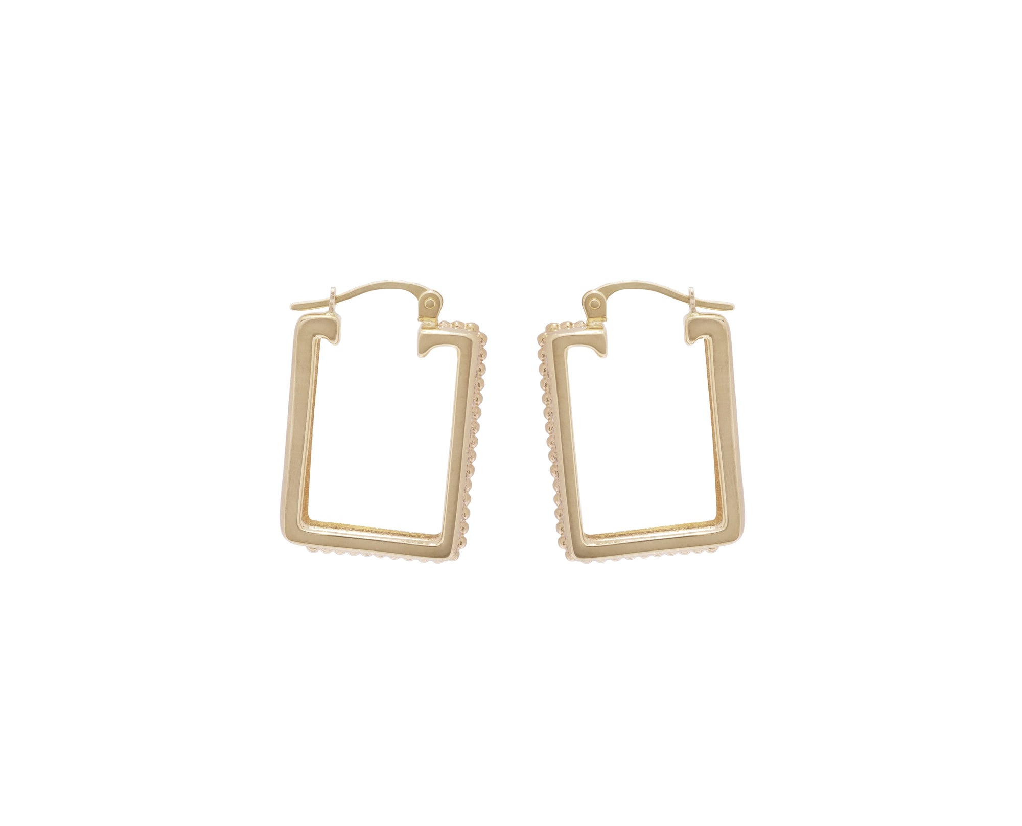 yellow gold square hoop earrings with double row of diamonds side view